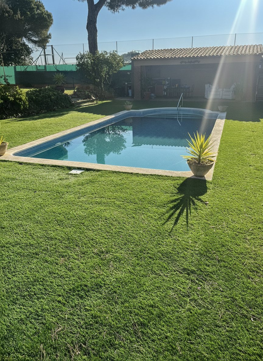 Piscina terminada con el jardín acabado